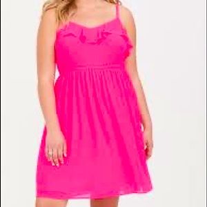 Torrid Neon Pink Chiffon Ruffle Skater Dress